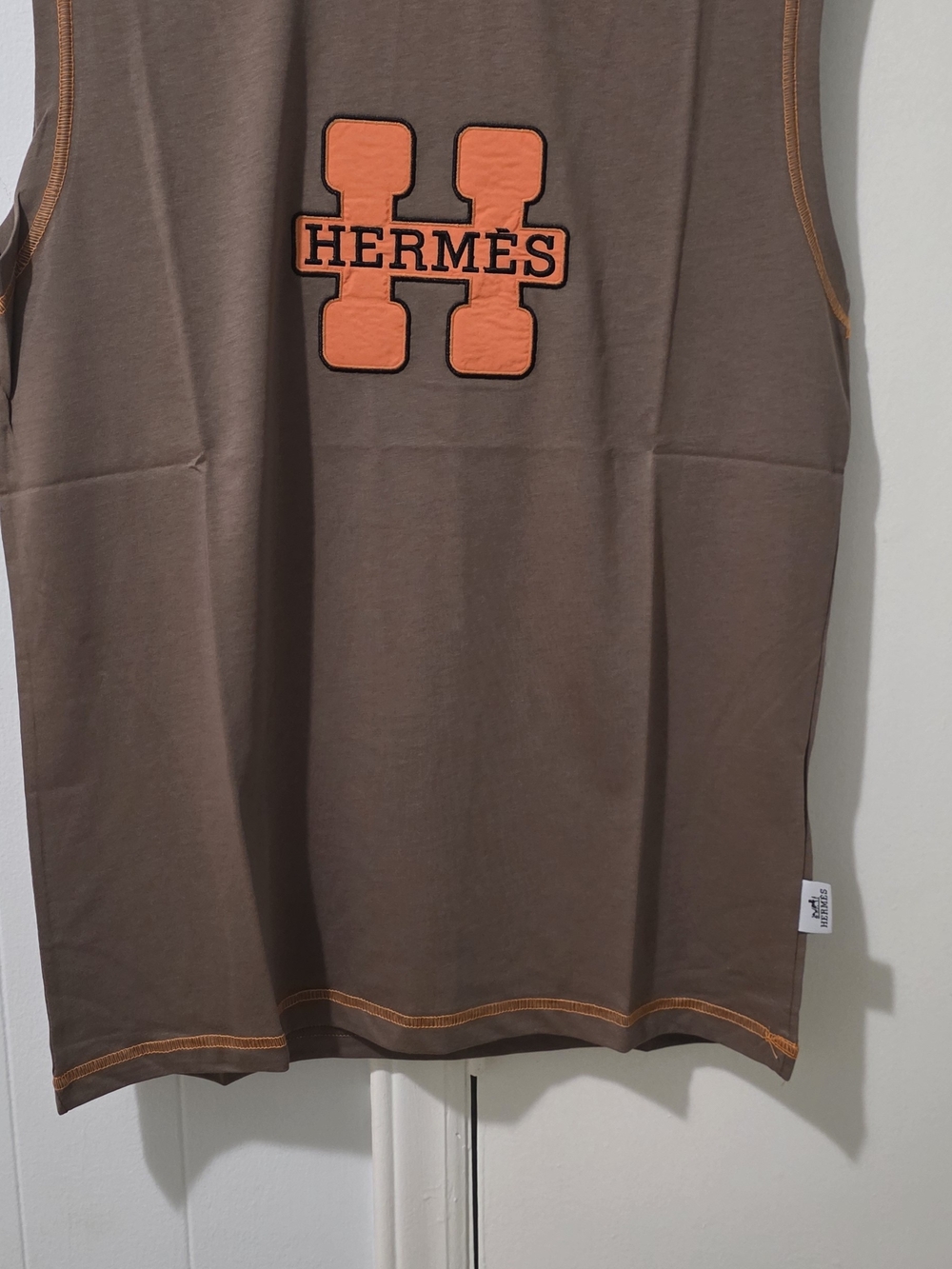 Hermès Brown Tank with Orange 'H' Logo